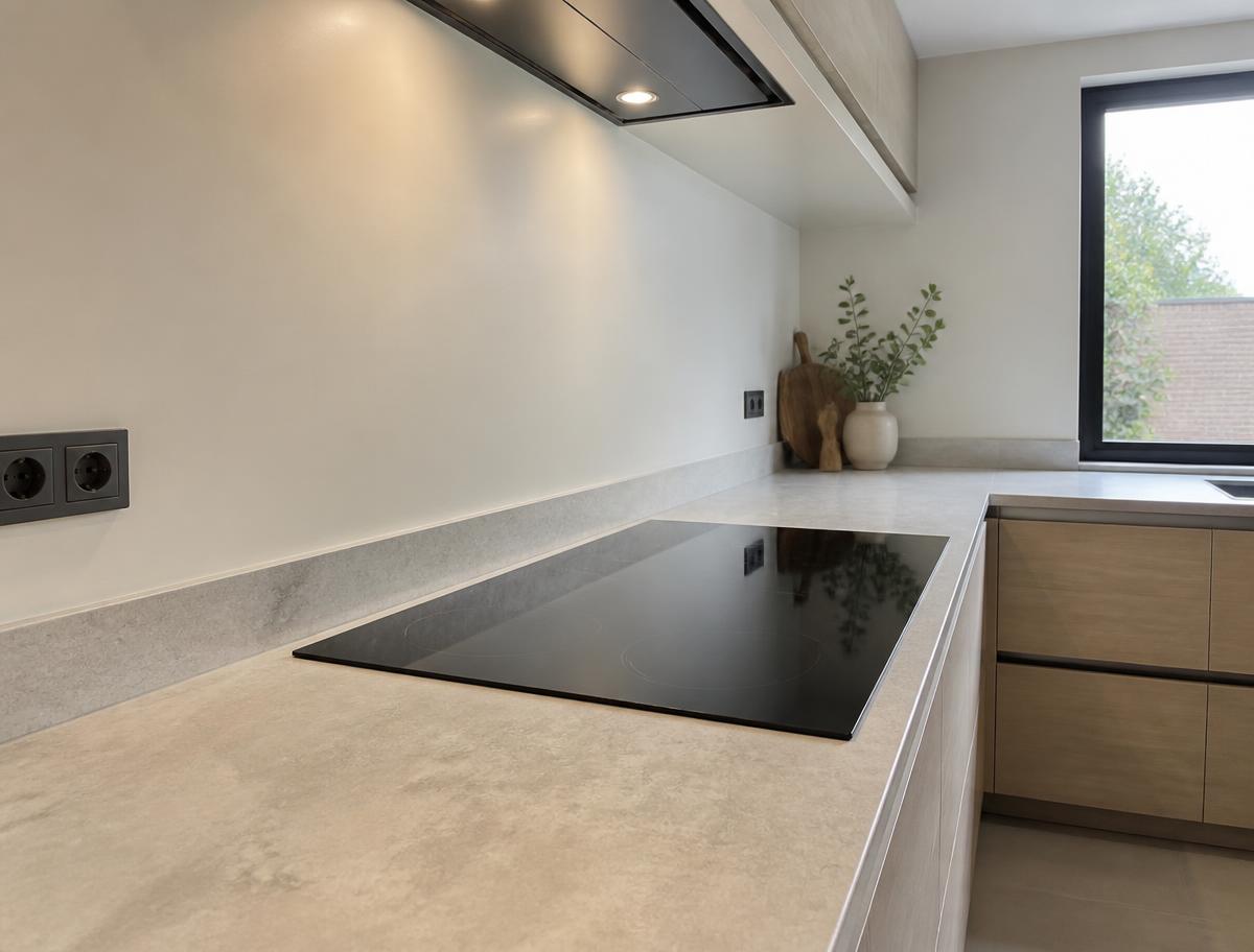 Nieuwe keuken met inductiekookplaat en aansluitpunten na verbouwing